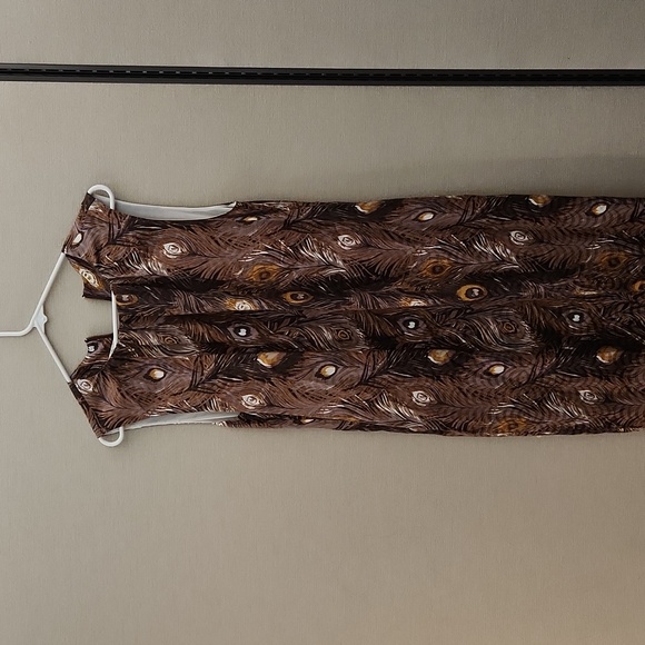 Tory Burch Brown Peacock Feather Dress Size 10 - Picture 14 of 14